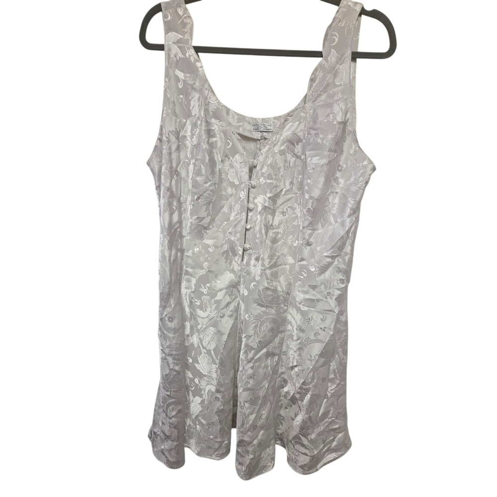 Vintage Erika Taylor II White Floral Damask‎ Sleeveless Nightgown Lingerie